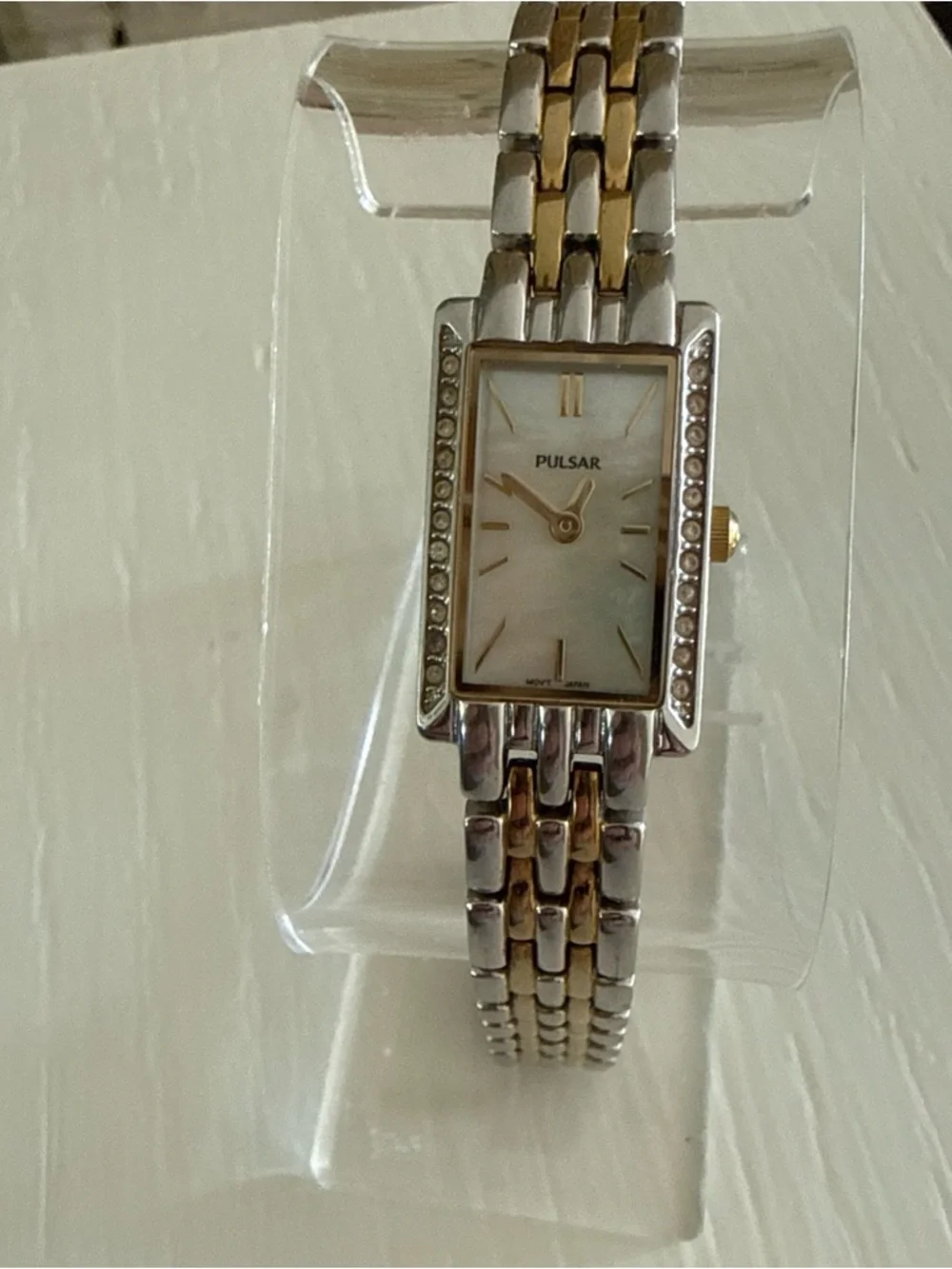 Pulsar Women's Two-Tone Rectangular Crystal Watch - Silver/Gold, Swaroski Bezel